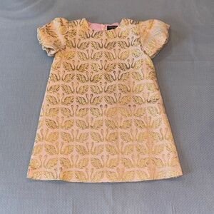 Crewcuts Pink and Gold Brocade Puff-Sleeve Party Dress